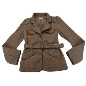 Tulle Women Belted Textured Vintage Design Jacket  Brown Size M/L 90s